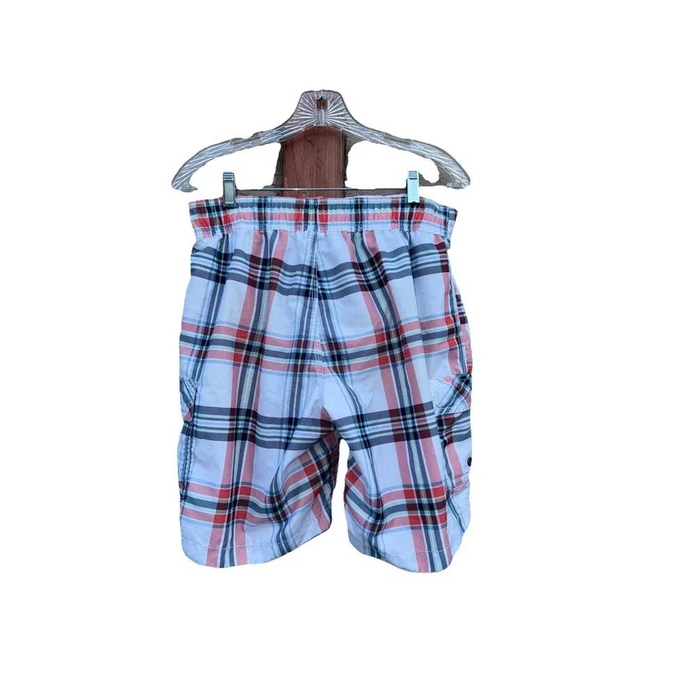 Old Navy Plaid Red White Lined‎ Swim Board Shorts Mens Size Medium